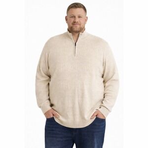 NWT Chaps Cream Heather Stripe 1/4 Zip Pullover Mens Cotton Sweater